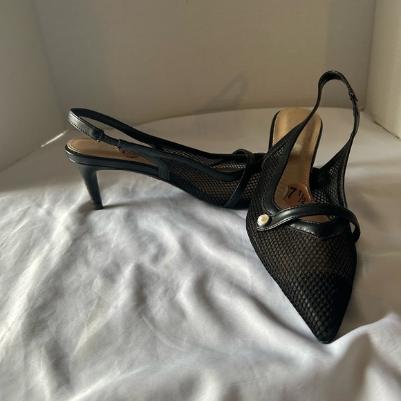 Nicole Miller New York Black Mesh Slingback Kitten Heels Size 7.5 - Picture 6 of 7